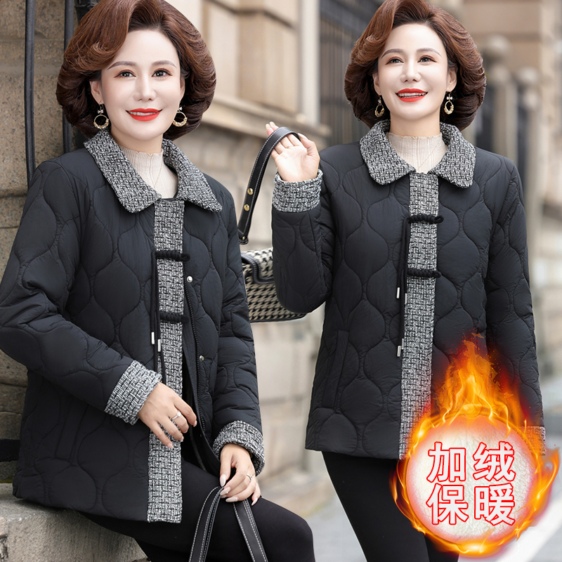 中年妈妈五十多岁洋气2025年新款中老年女冬装加绒衣外套棉服短款