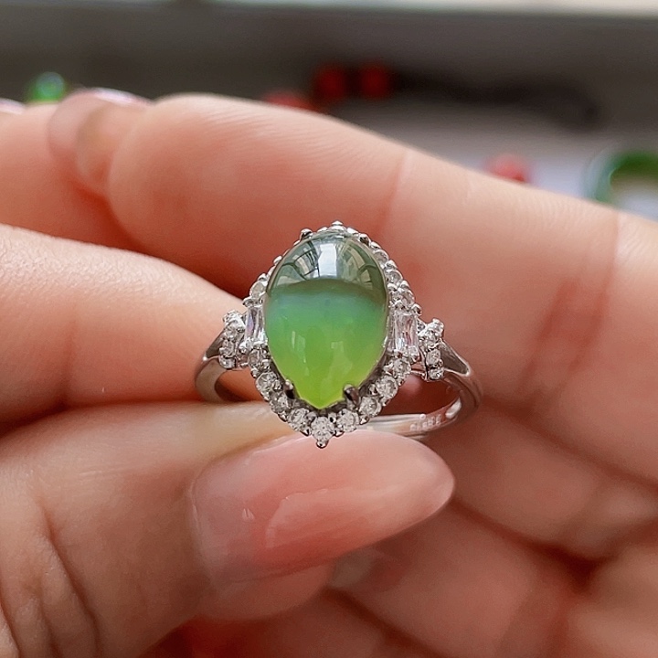 和田玉（碧玉）戒指银S925镶嵌