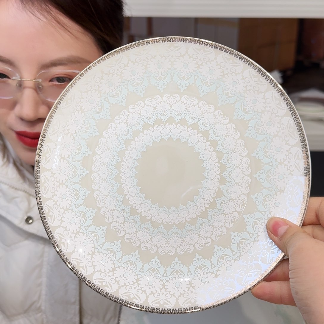 骨瓷高骨瓷8英寸月光盘20cm2个外贸骨瓷