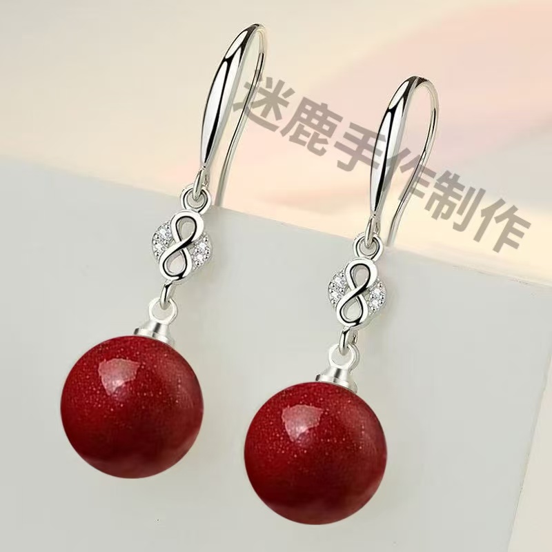 含辰砂工艺品2025新款爆款高级感质时尚耳环长款辰砂本命年耳坠女