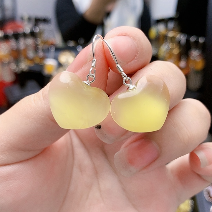 琥珀裸石银S925镶嵌耳坠