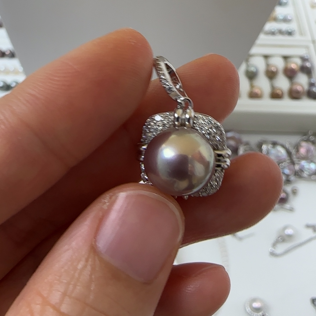 吊坠(不含链)银S925镶嵌淡水珍珠