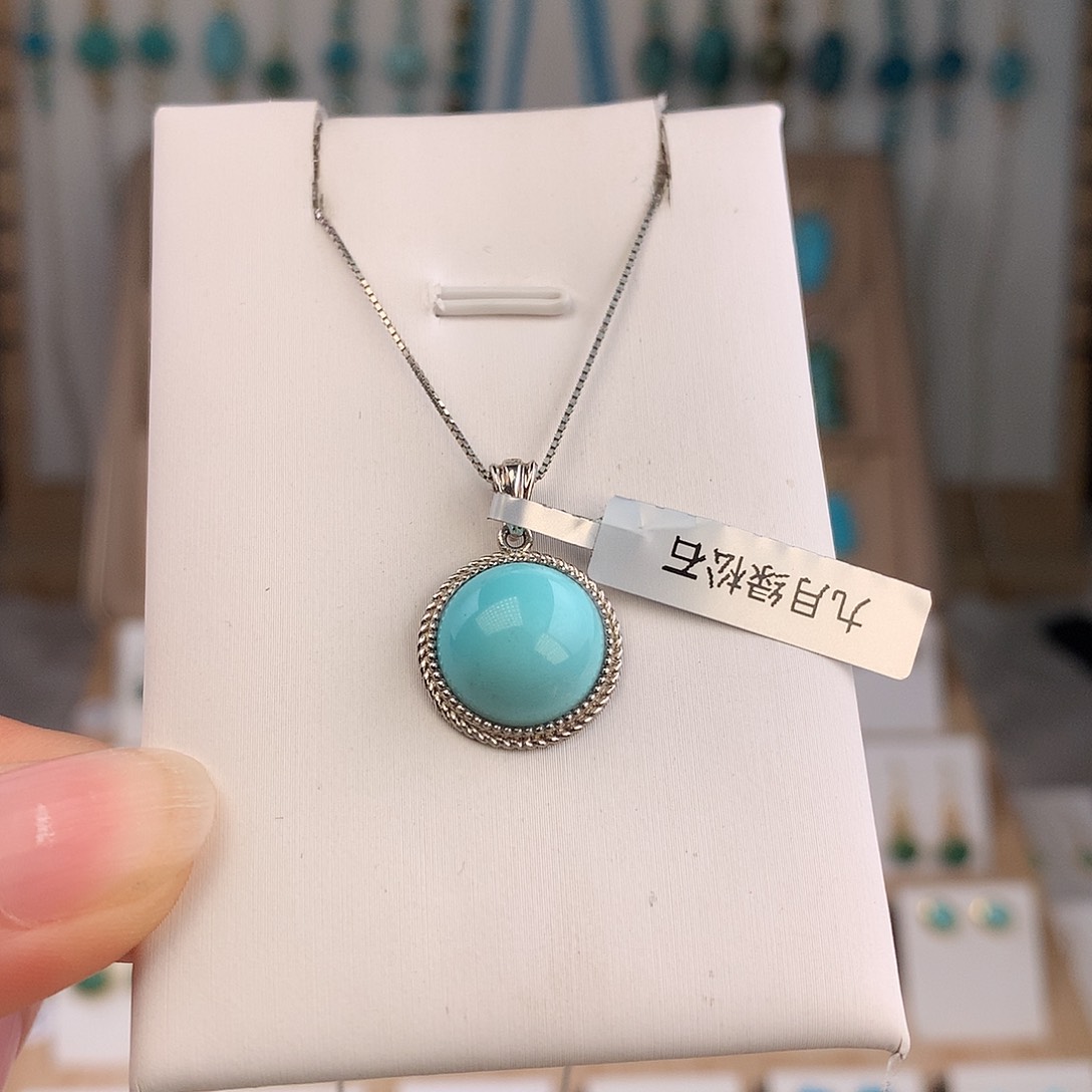 绿松石银S925镶嵌吊坠(不含链)