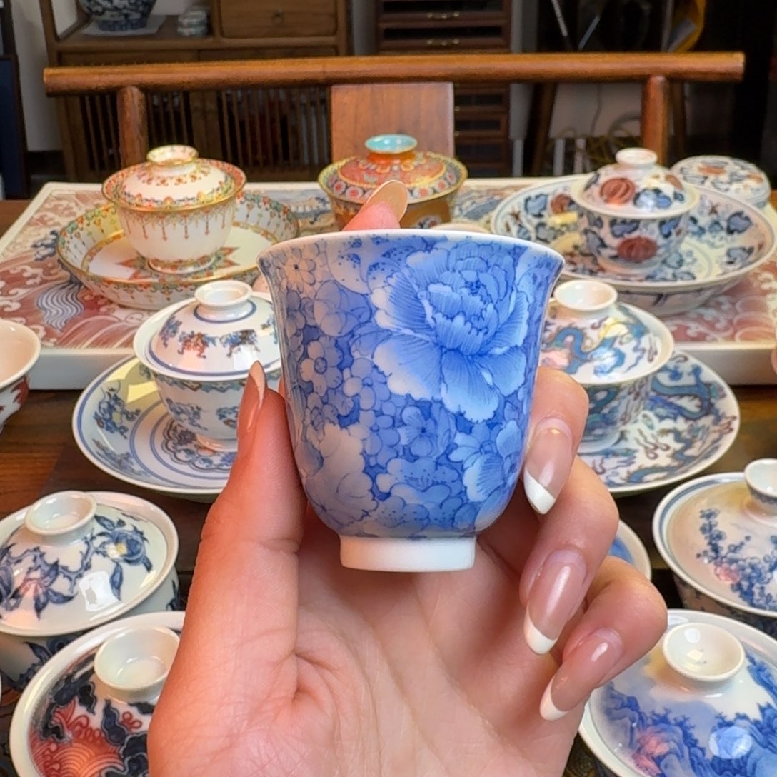 杯重工点工万花闻香杯纯手绘