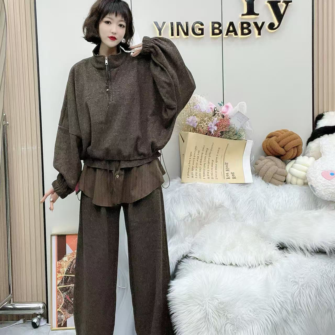 YY大码(大挑战)时尚百搭高级感气质设计感时尚套装包邮