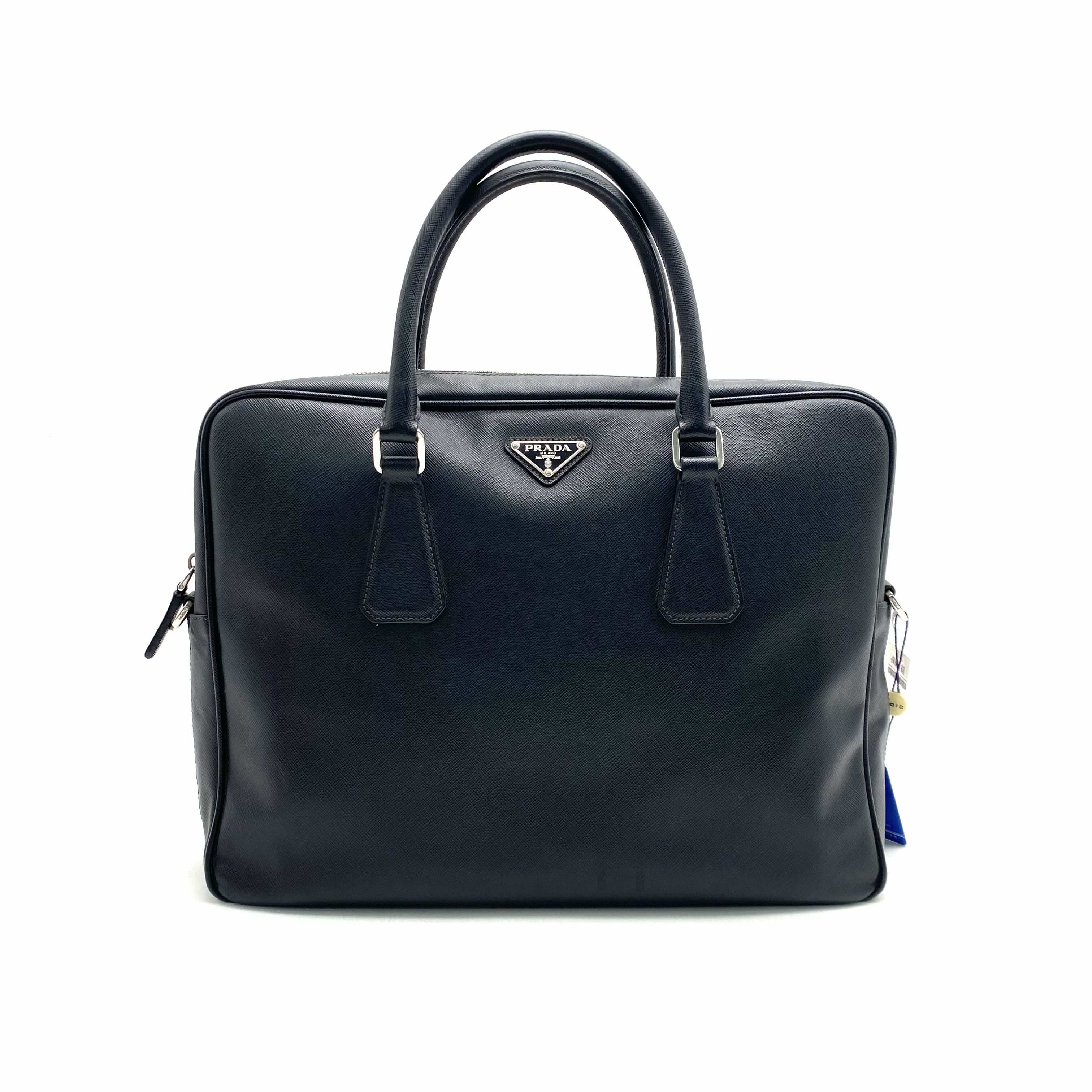 95新 Prada/普拉达 黑色全皮手提公文包 尺寸36/27男士时尚商务