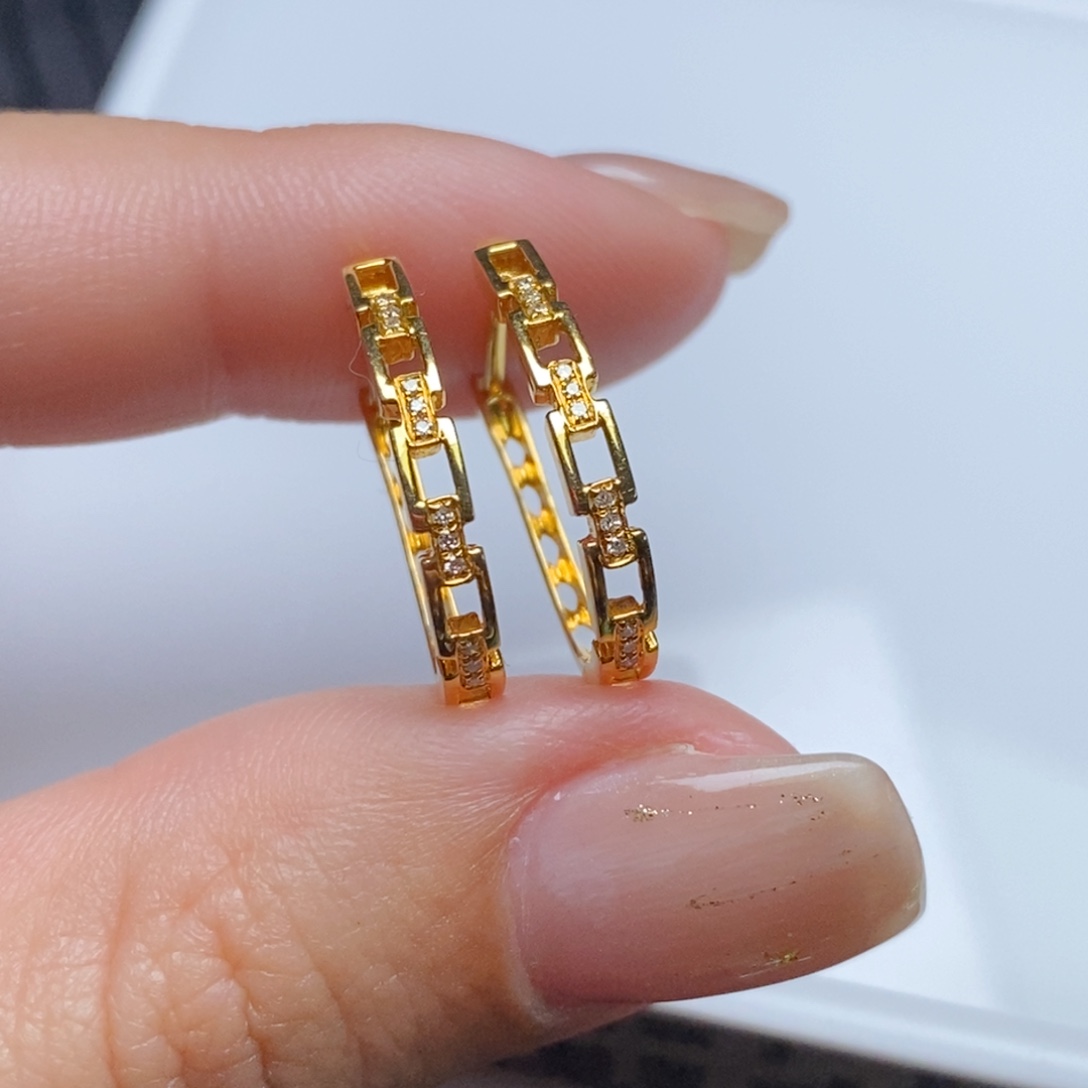 耳饰18K金镶嵌钻石链条款耳扣