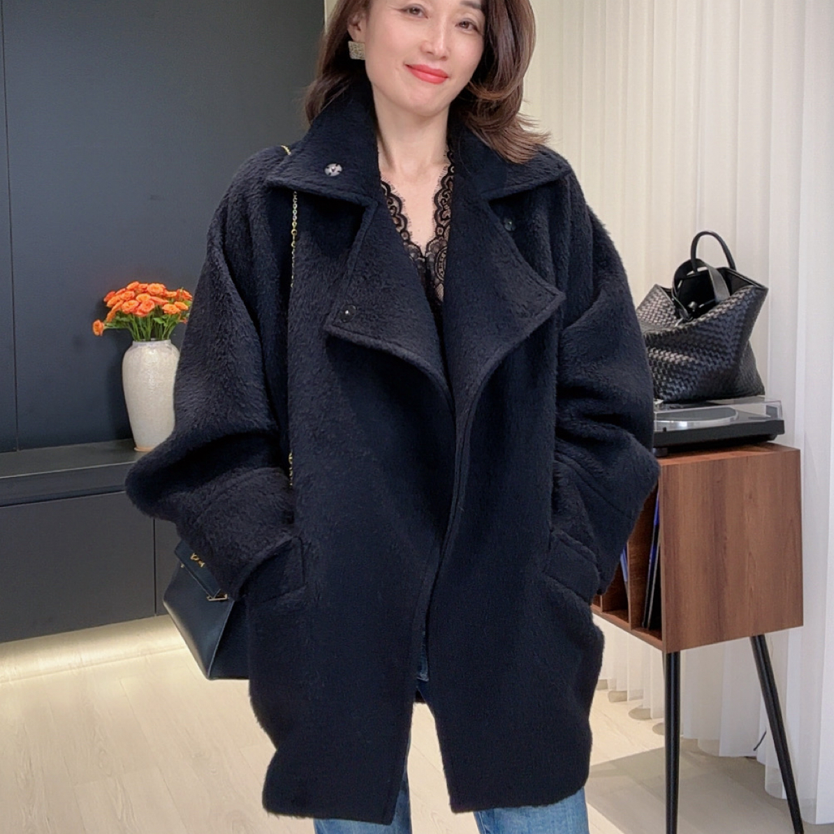 余姐设计师款时髦精穿搭苏丽羊毛大衣