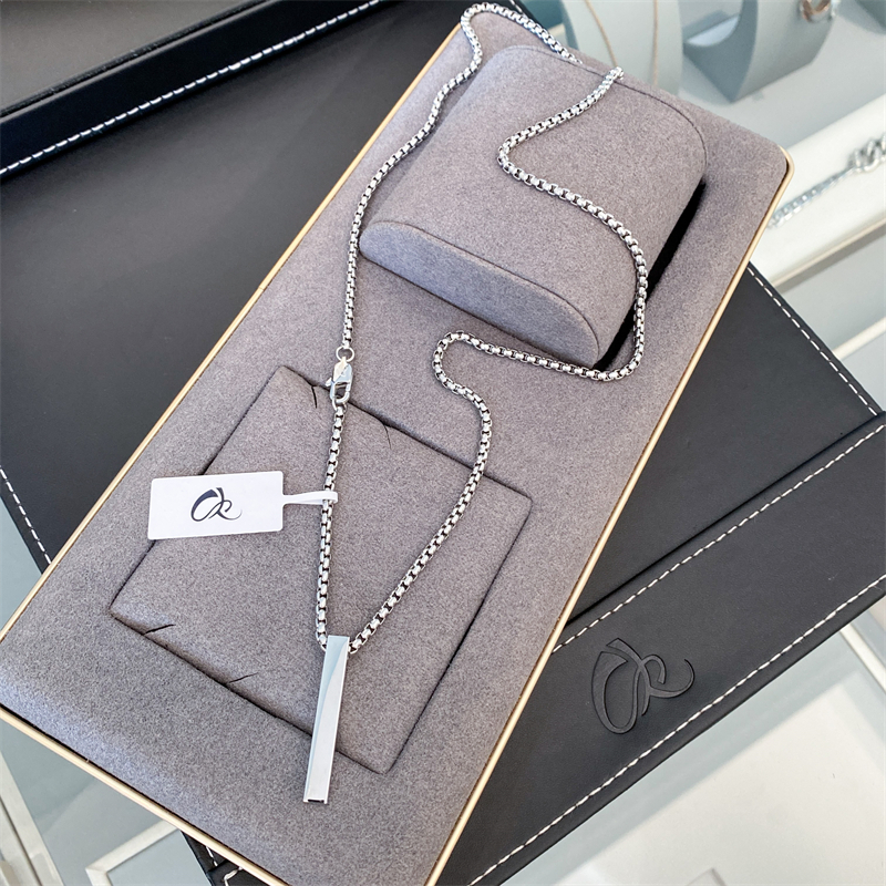 CK 钛钢项链 银色 英文刻字长条项链  N1287