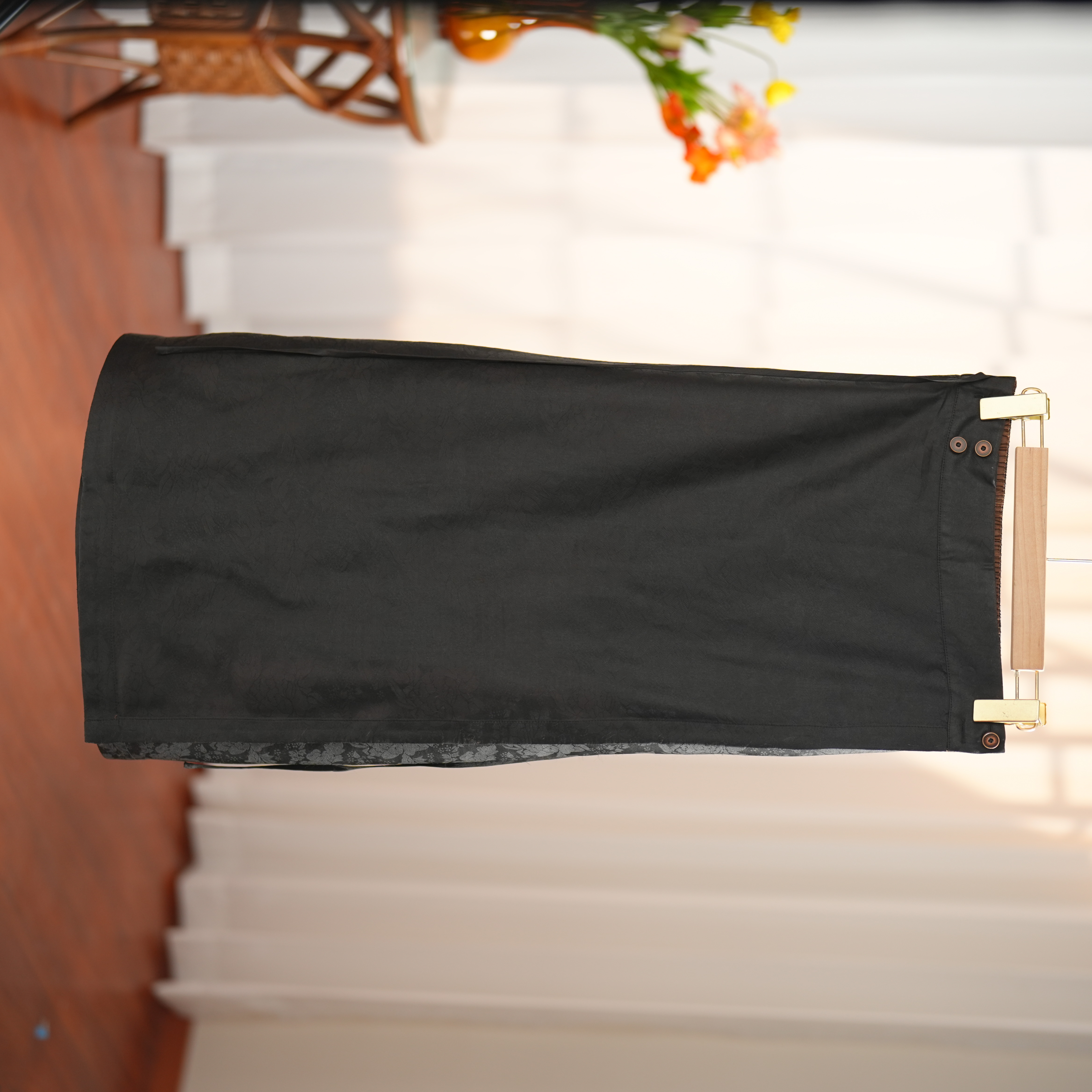 婉兮-250074新中式香云纱桑蚕丝百搭黑色修身半身裙提花复古国风