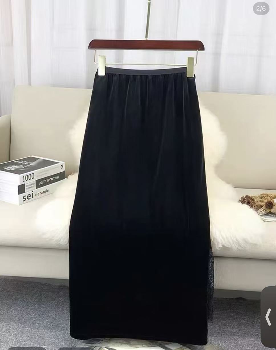 新中式蕾丝直筒裙高弹力鱼尾裙半身裙黑色百搭A字显瘦气质高腰