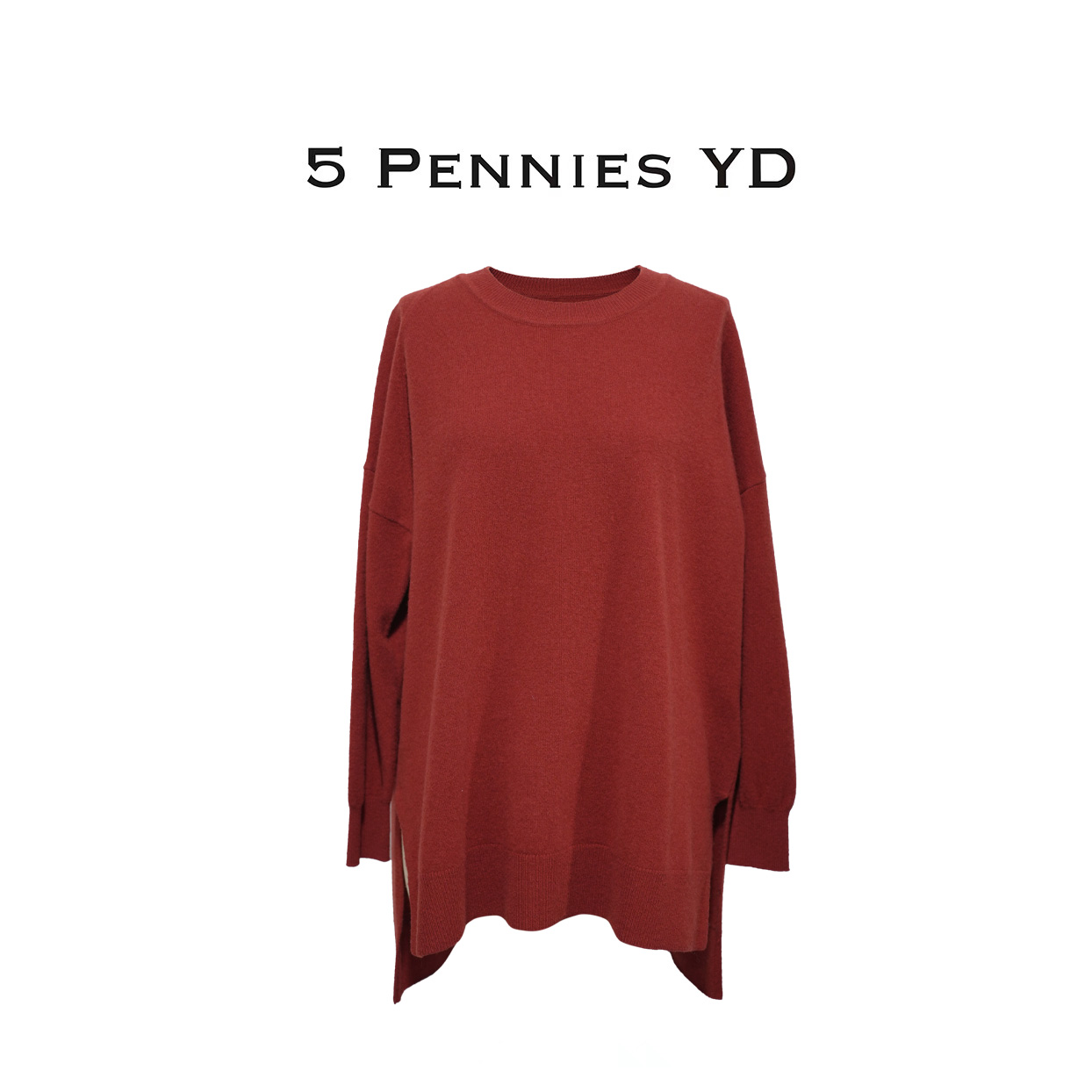 5 PENNIES YD设计师款原创秋冬季休闲圆领套头红色毛衣5W1113062