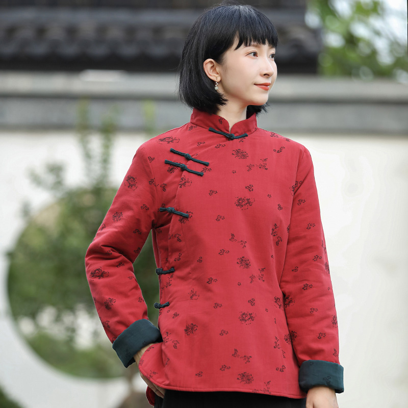 新年战袍新中式国风女唐装棉袄棉麻复古旗袍上衣小袄夹棉茶服秋冬
