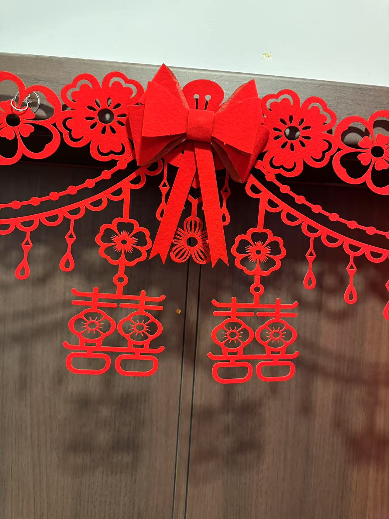 结婚婚房门门楣花朵门头贴喜字门贴植绒布剪纸工艺门楣装饰