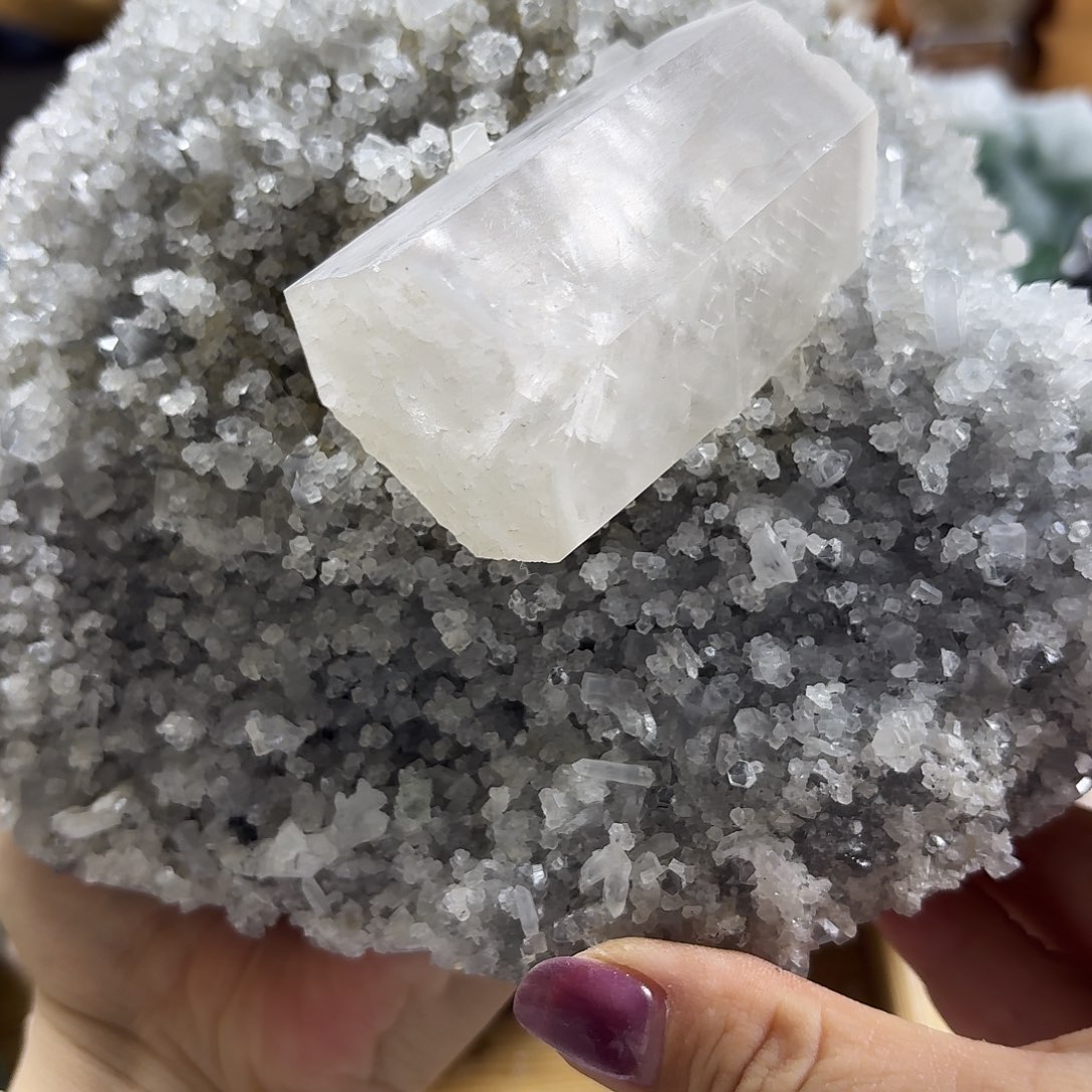 石材大晶体方解石水晶共生不退换