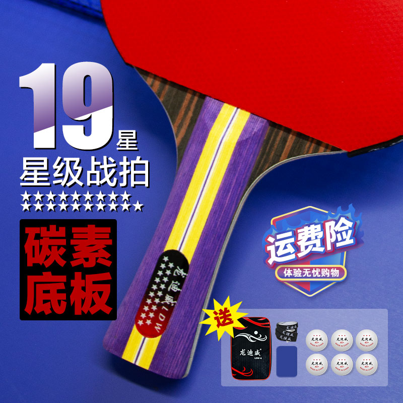 龙迪威19星专业级乒乓球拍初学者训练比赛直拍横拍弧圈碳素高弹力
