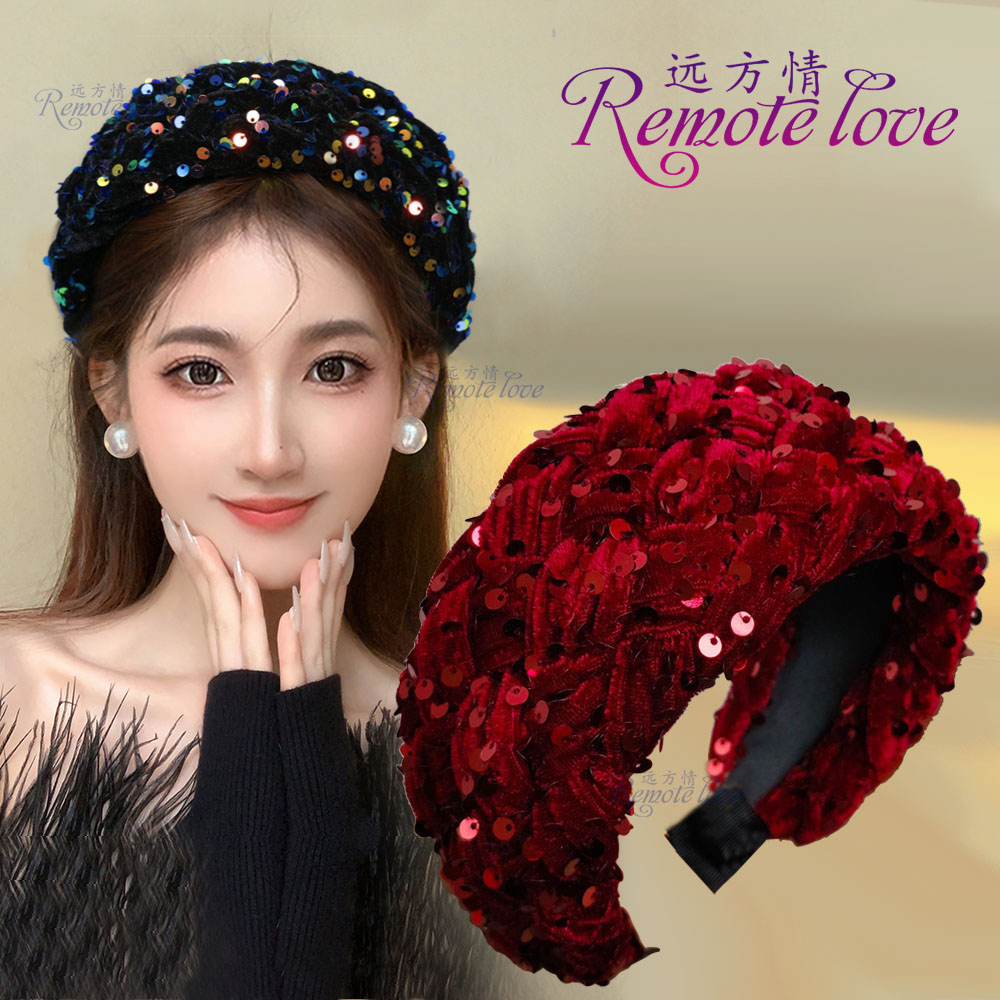 remote love/远方情时尚亮片编织宽边发箍女高颅顶轻奢头饰T3062