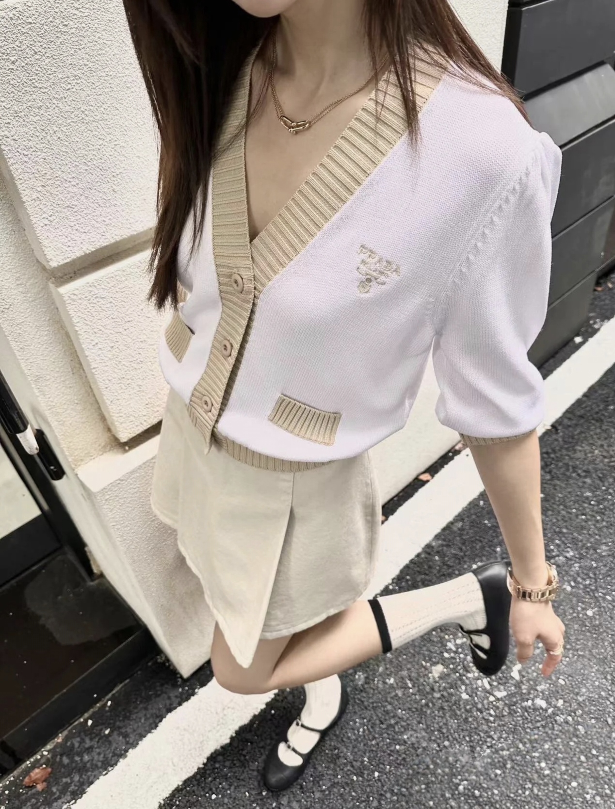 99新 Prada/普拉达 蔚蓝/白色针织上衣/36码/棉/LZ1230P053