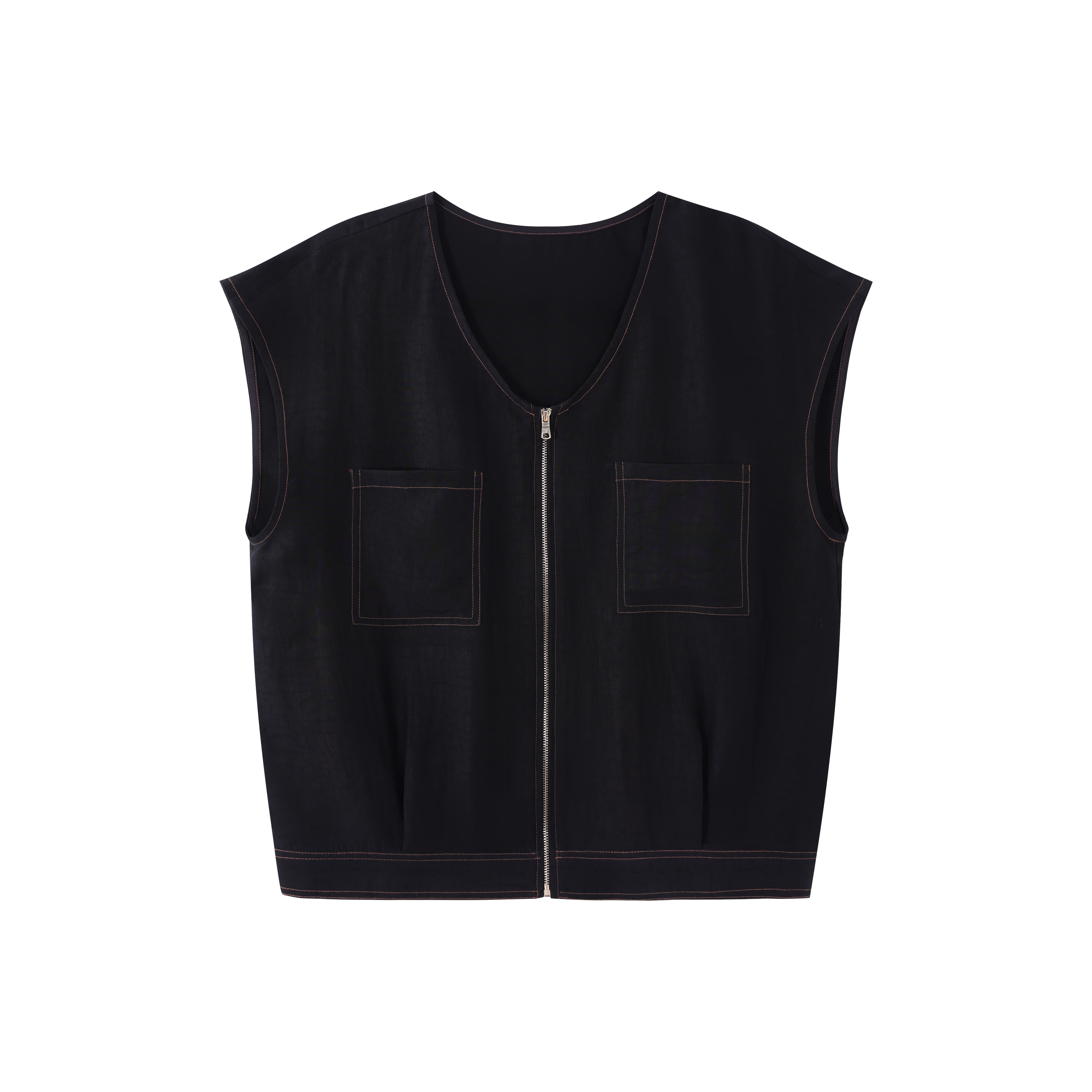 1830黑龟桑蚕丝无袖拉链背心马甲复古时尚休闲气质百搭上衣