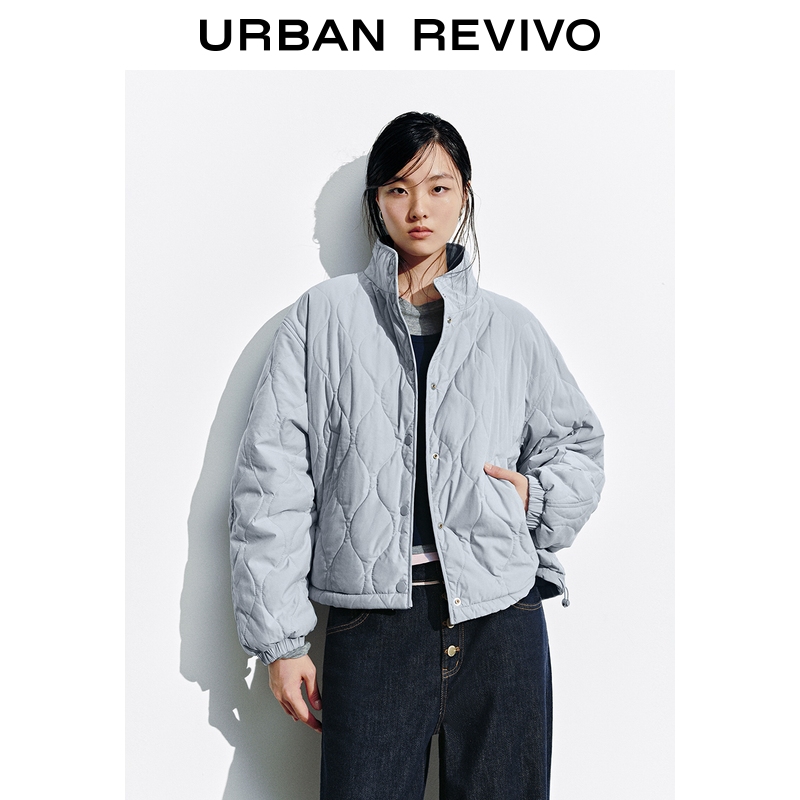 UR2025冬季新款女装休闲立领绗缝按扣抽绳棉服UYY150072