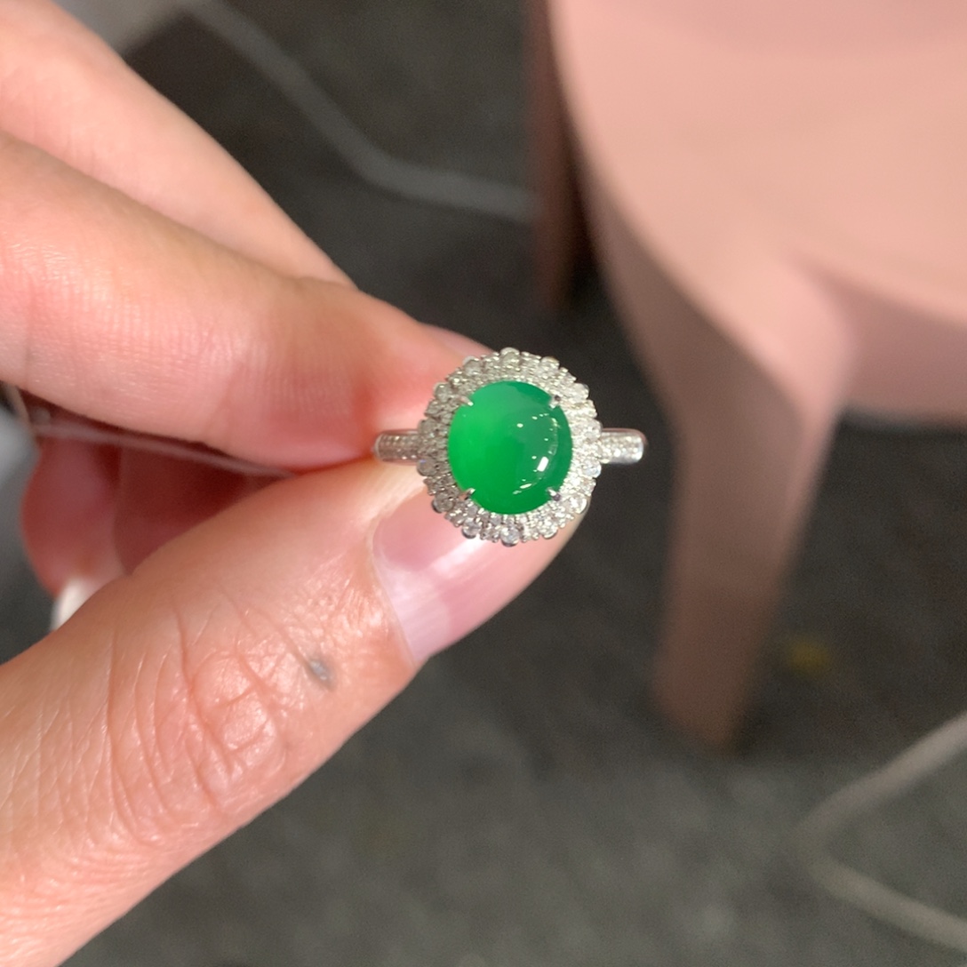 没****翡翠18K金镶嵌戒指翡翠