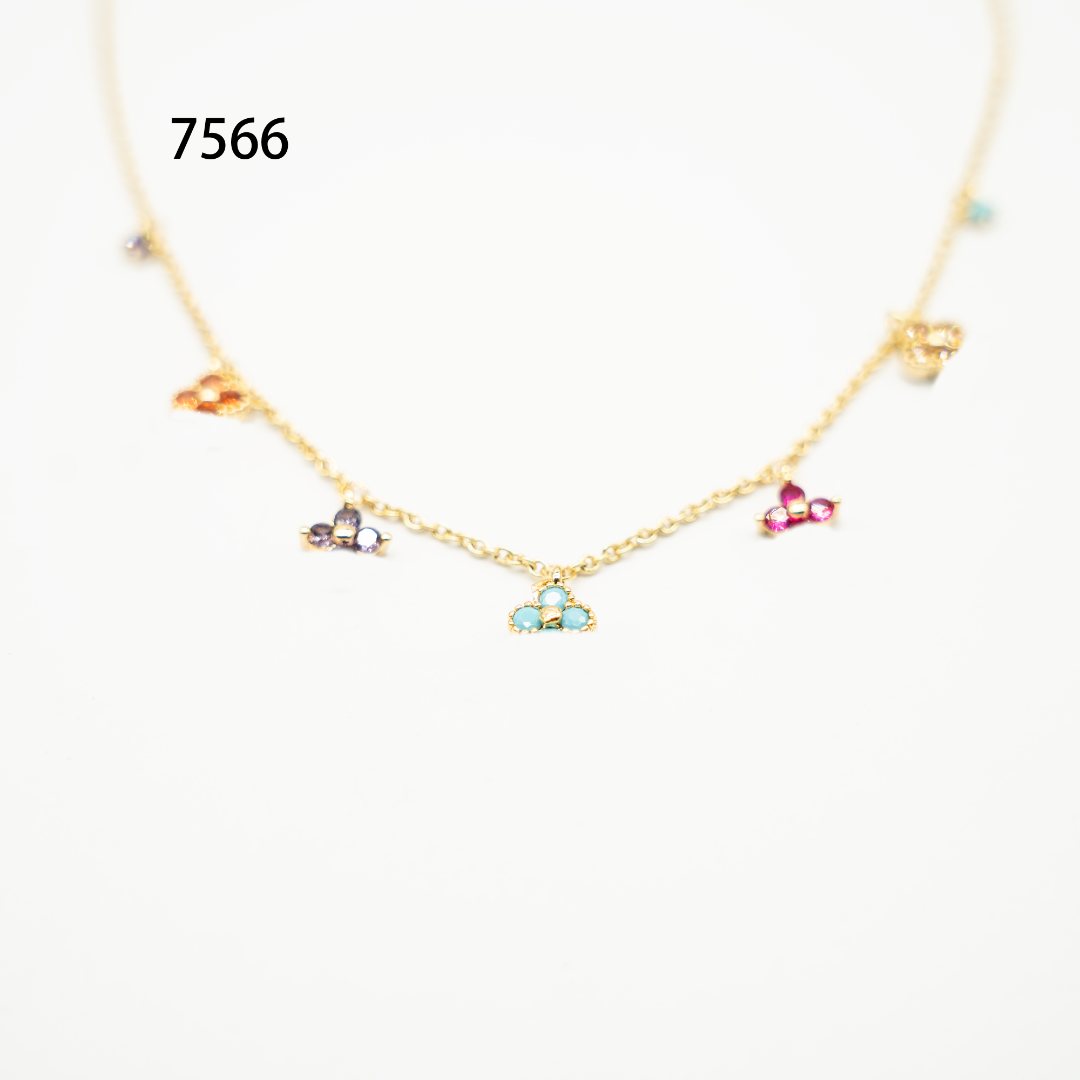 铜合金项链 渐变饰品女欧美风幻彩植物花卉原创设计时尚项链~7566