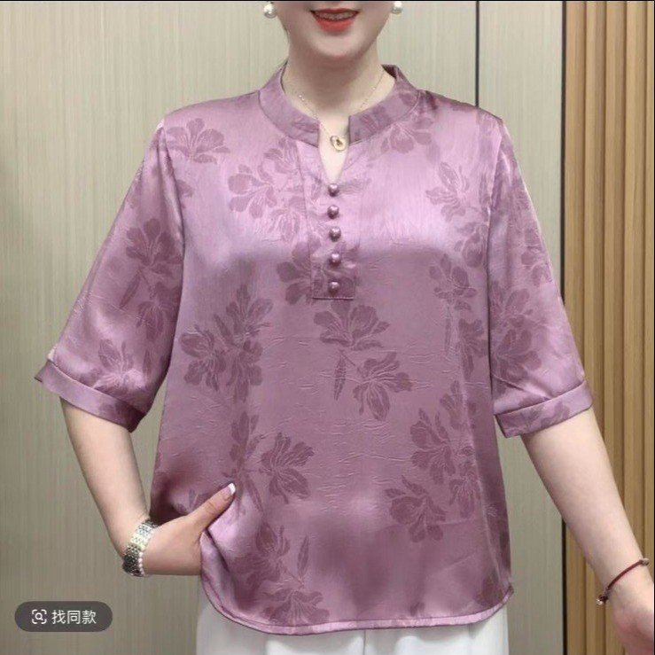 直播爆款2025夏季新款时尚中袖洋气提花减龄衬衫女装上衣