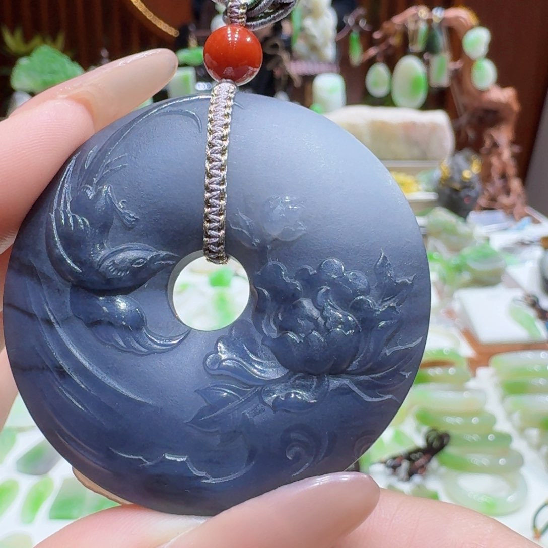 和田玉紫白花开富贵未镶嵌