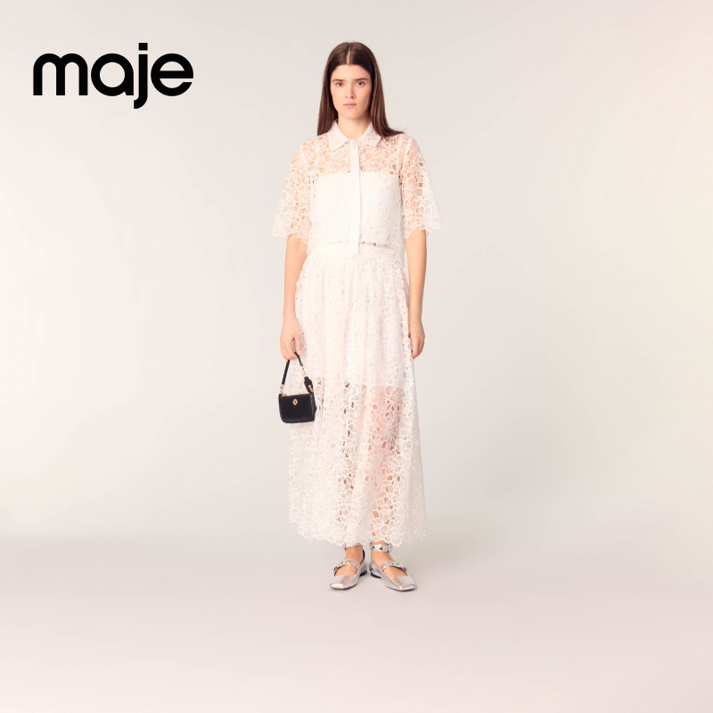 Maje 2025秋冬新款女装法式气质时尚镂空花朵半身裙MFPJU01419