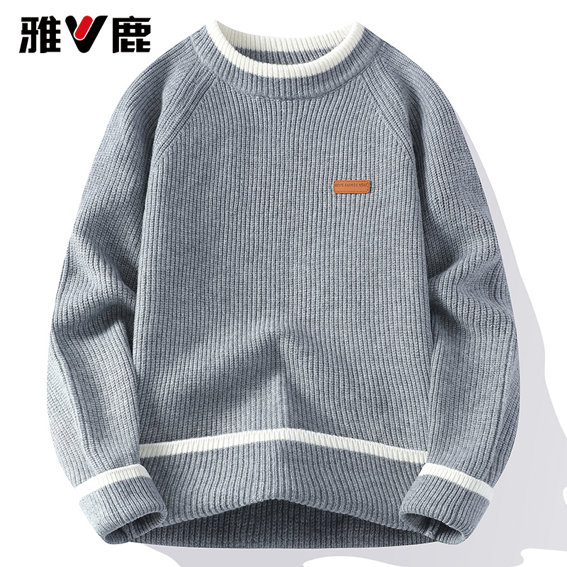 雅鹿圆领针织衫男 2025秋冬新款男青年港风宽松舒适毛衣男打底衫