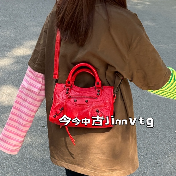 95新 Balenciaga/巴黎世家 红色LeCity迷你机车单肩斜挎包 123284