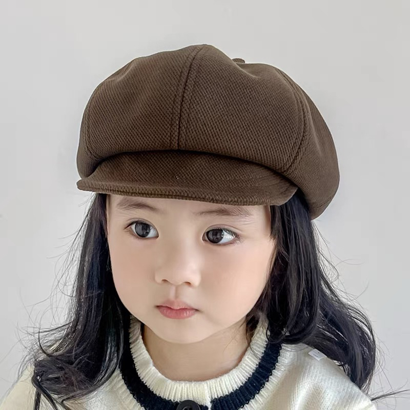 韩版洋气百搭儿童八角帽时尚凹造型拍照画家帽男女复古英伦贝雷帽