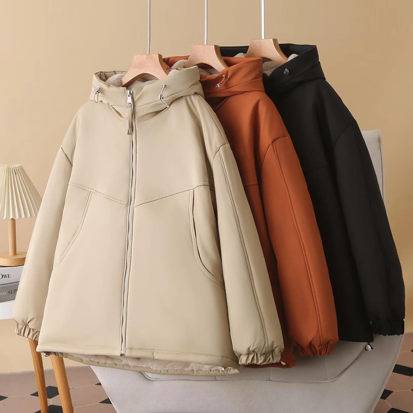 2025胖mm加宽加大码女装冬装中年藏肉加绒棉服女连帽加厚纯色棉袄