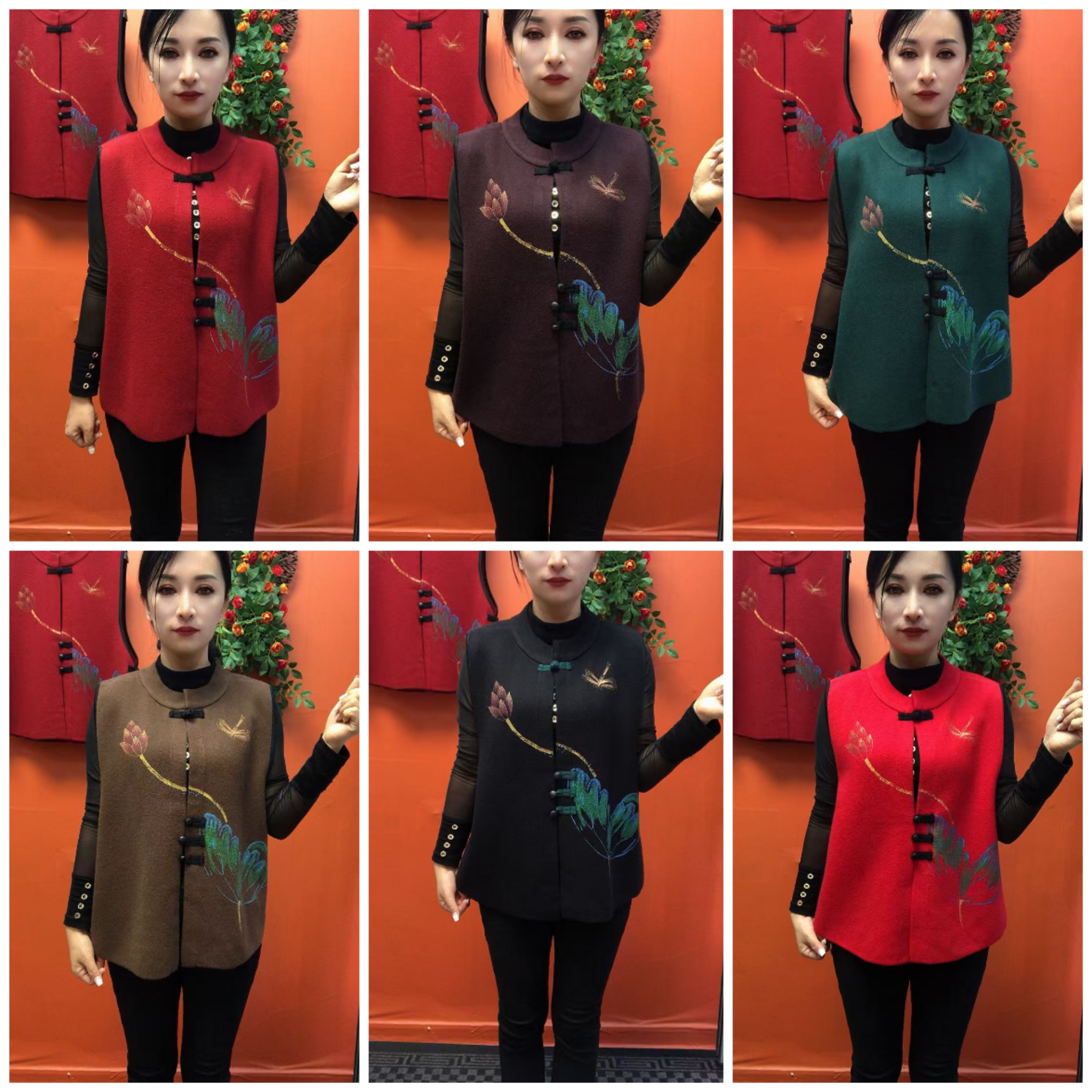 春秋季宽松盘扣中式无袖针织马甲中老年妈妈开衫上衣