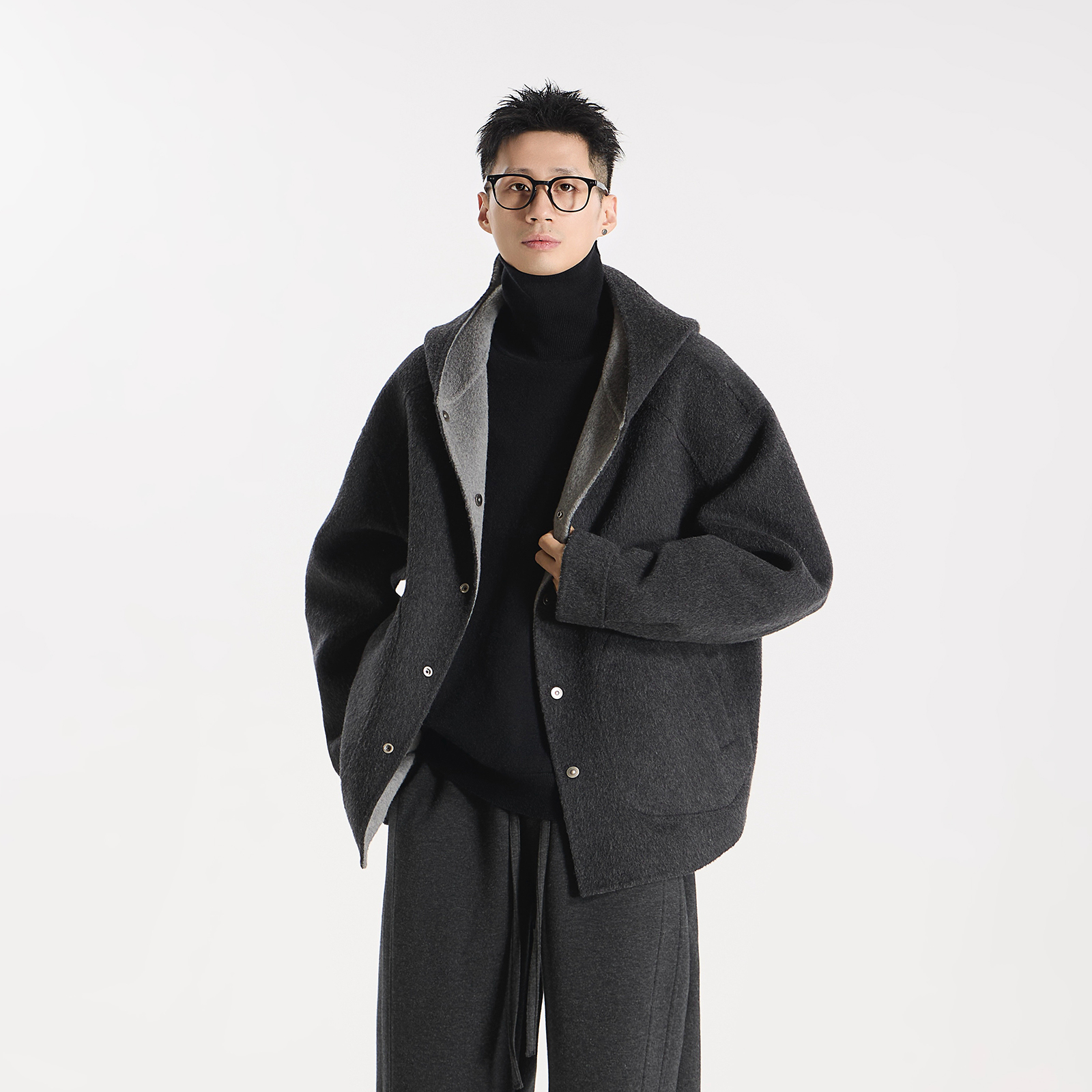 GCCDUPE77『雾弥』双色云柔两面穿羊毛毛呢秋冬双面羊毛连帽外套