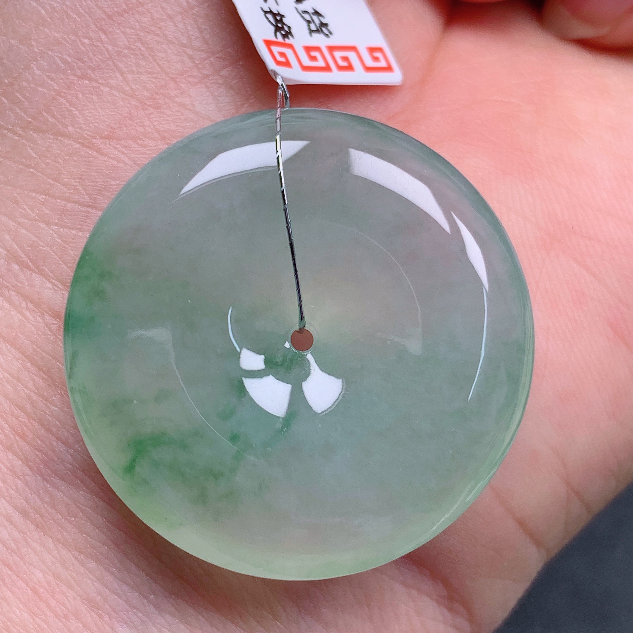 天然缅甸翡翠A货冰晴飘花平安扣气质精美尺寸31+7.2  272