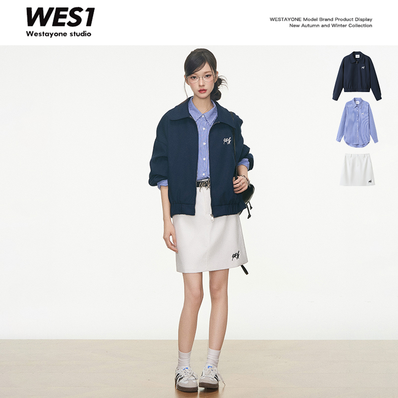 【秋季新品】WESTAYONE工装夹克百搭休闲外套/白色中裙/条纹衬衫