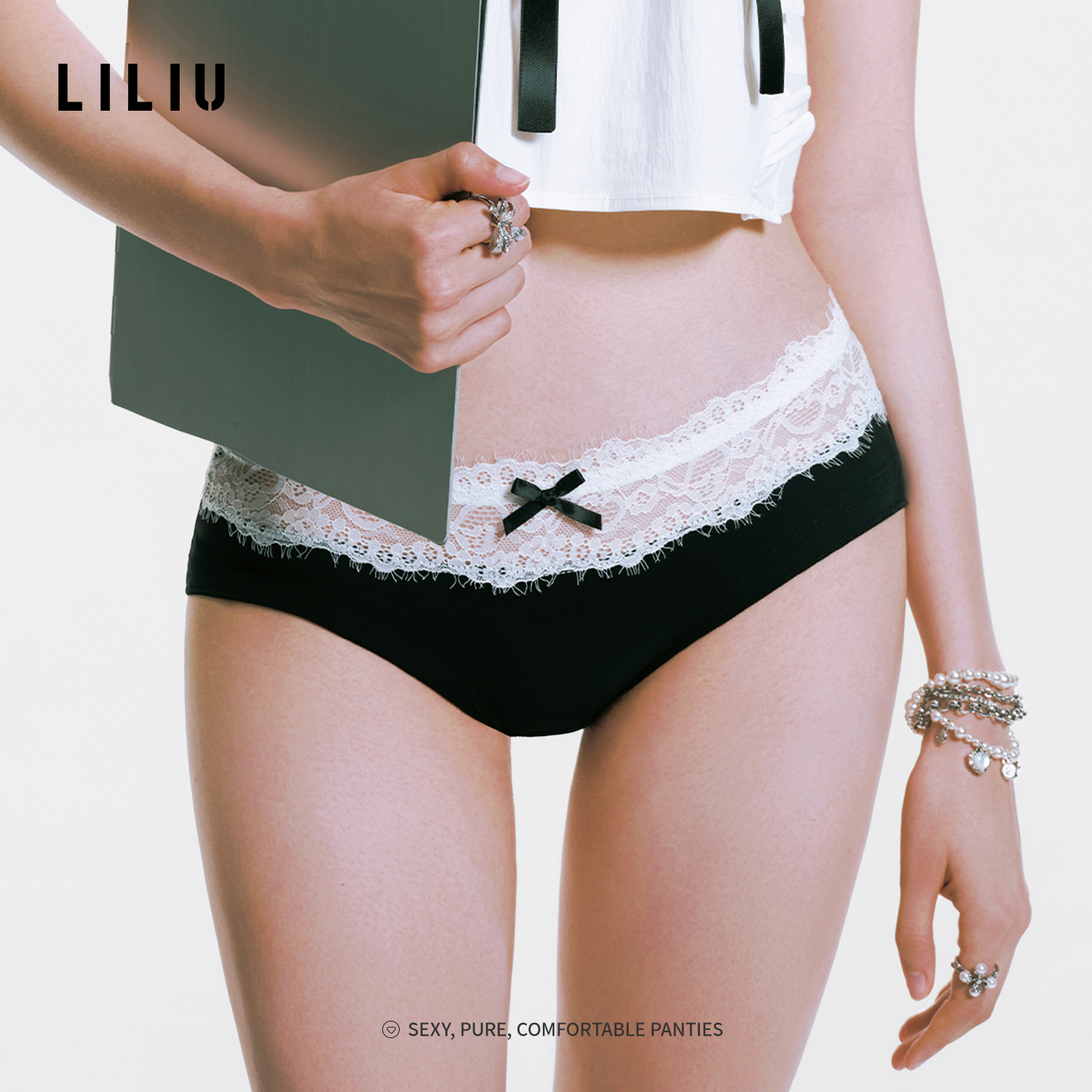 LILIU|MIU系纯欲·蕾丝边性感内裤女2025新款蝴蝶结包臀三角裤头