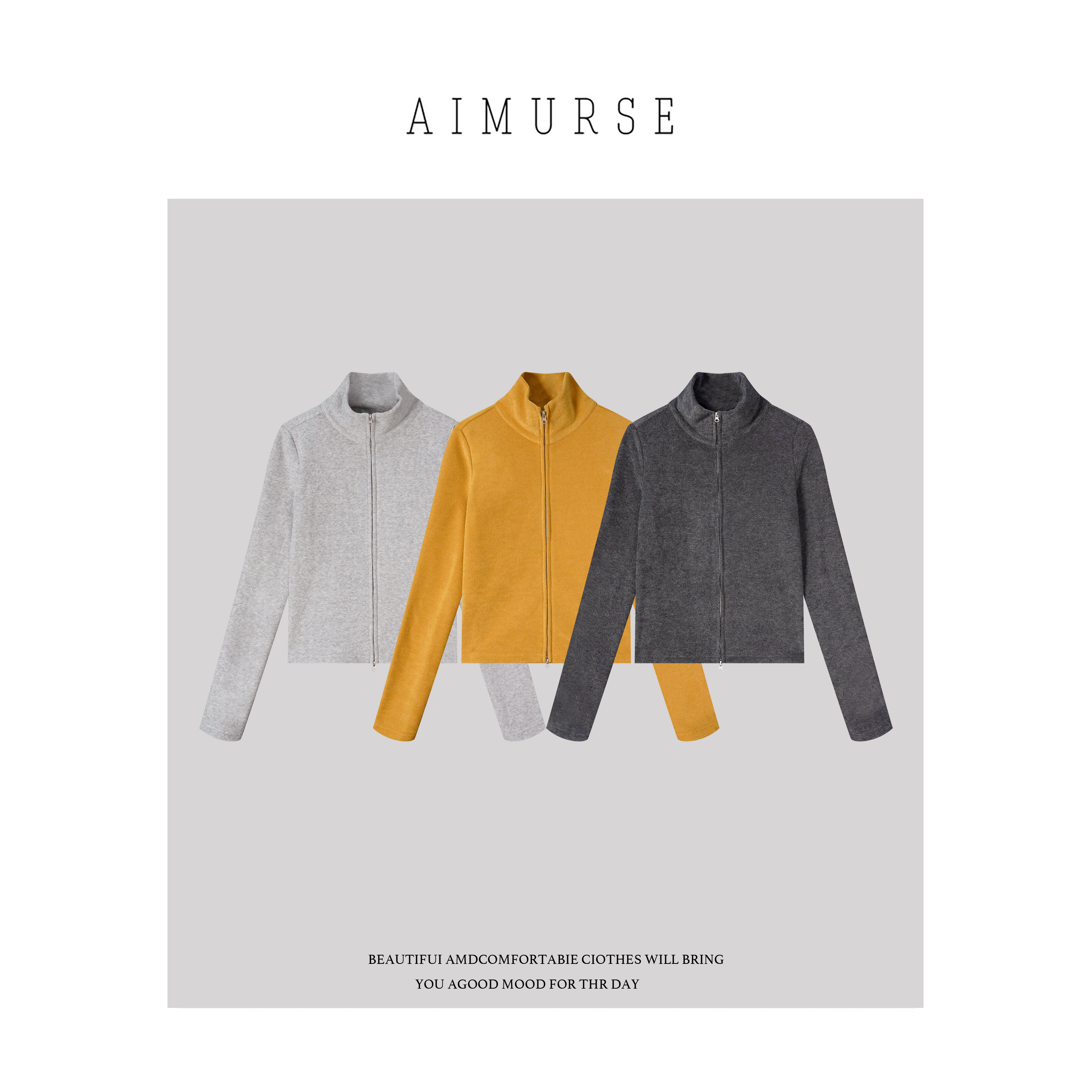 AIMURSE【水星记】小众设计师 冬季保暖百搭拉链开衫上衣 AM80150