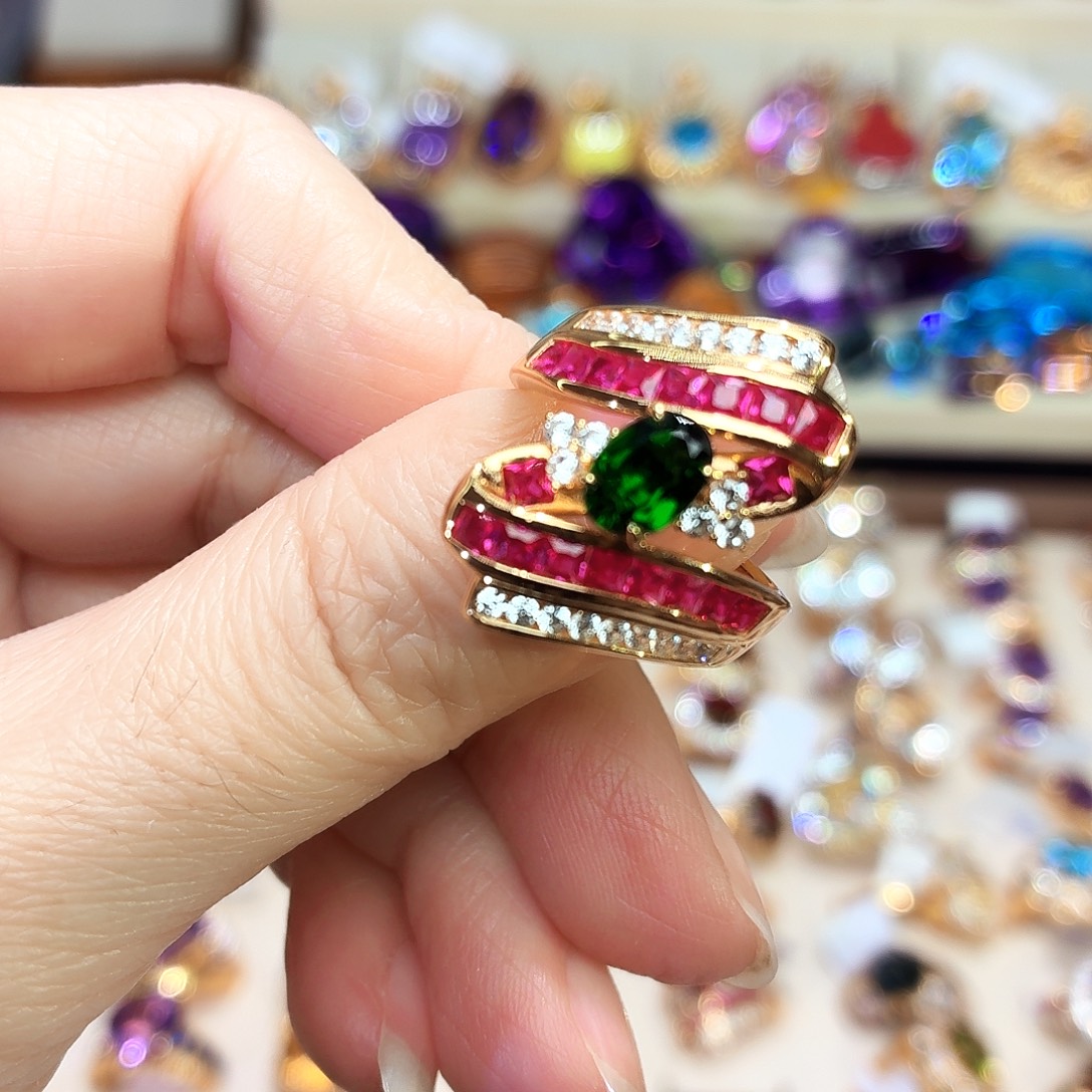 戒指银S925镶嵌透辉石