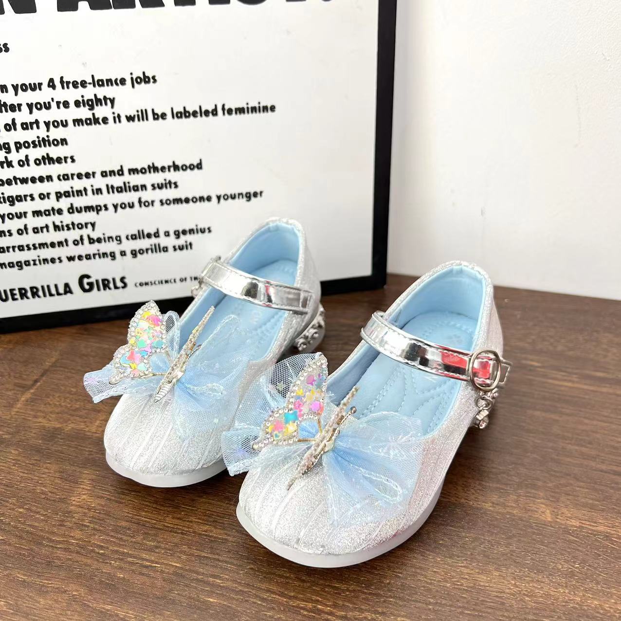 2025春夏季新款女童闪亮蝴蝶公主水晶鞋X6605-3