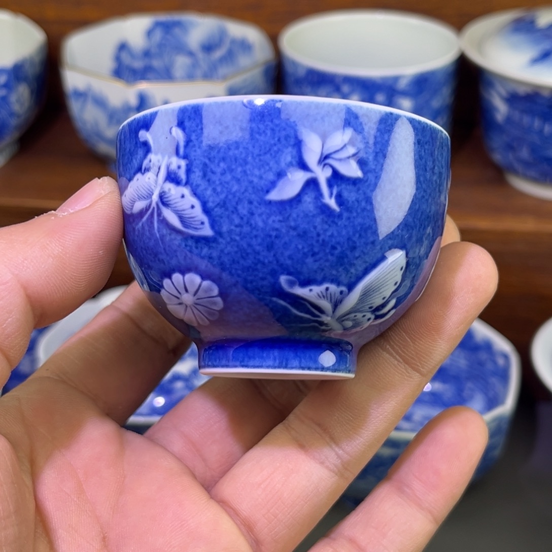 摆件陶手工手绘撒蓝堆白