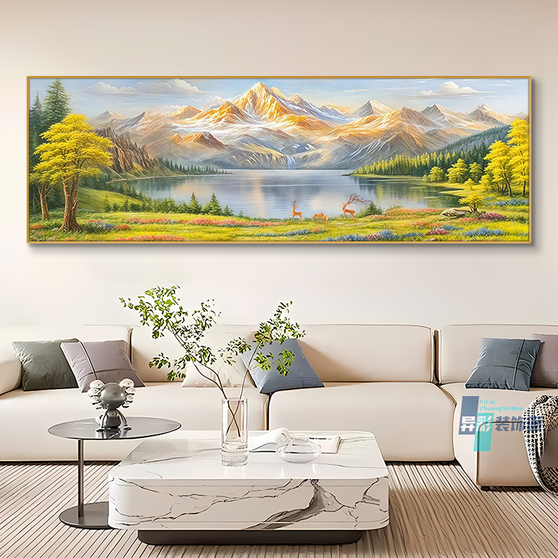 金山聚宝盆客厅装饰画发财金山沙发背景墙挂画现代轻奢聚财山水画