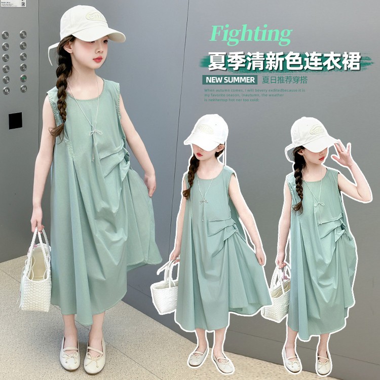 女童装连衣裙2025夏季高级感小女孩时尚洋气公主裙子女宝宝褶皱裙