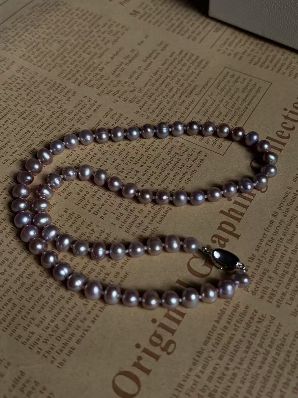 嵘澜6-7mm天然淡水无核真珍珠紫中国红极光炫彩时尚高级螺纹项链