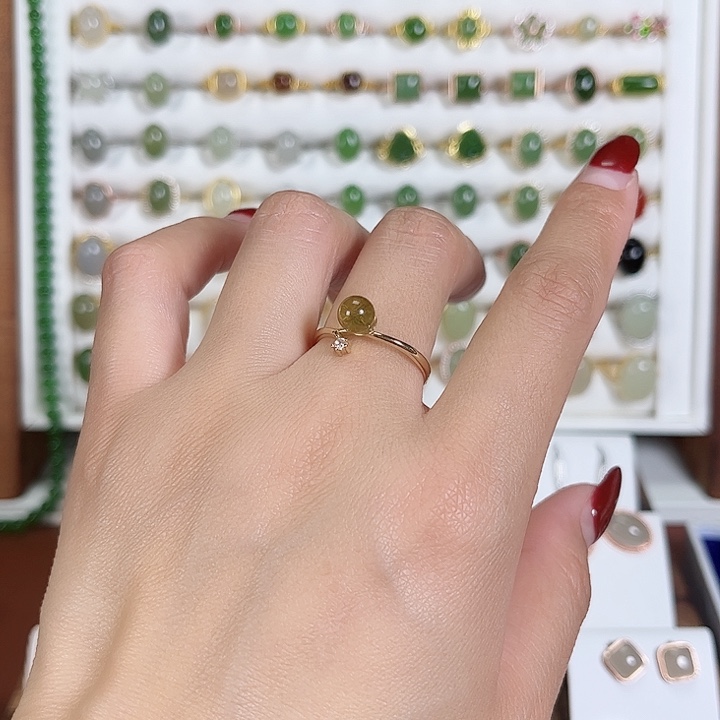 和田玉戒指银S925镀金镶嵌