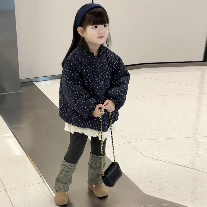 女童加厚森系棉袄2025秋冬新品女宝波点夹棉外套韩版加绒保暖棉服