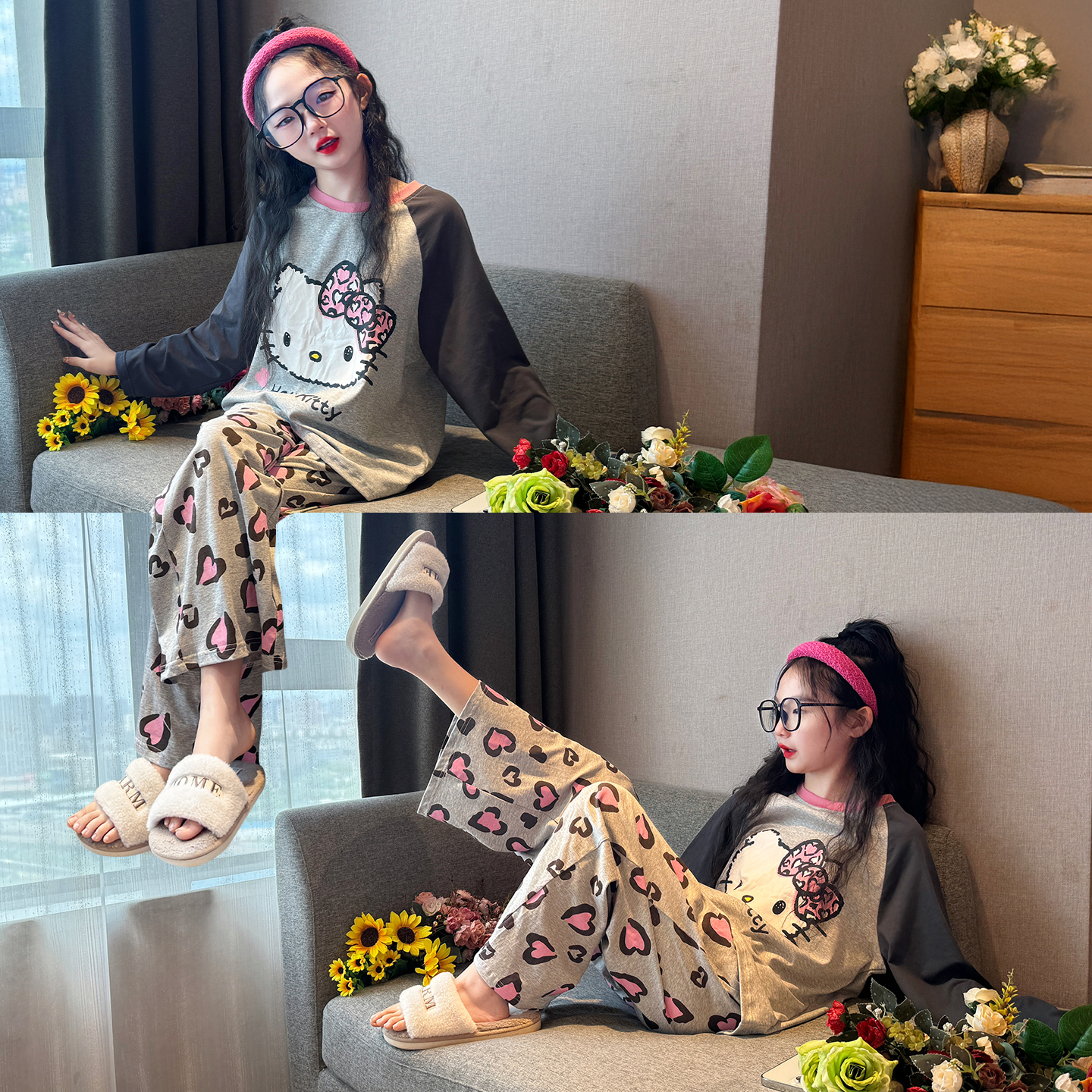 儿童家居服秋冬2025新款初中生冬装洋气纯棉家居服女大童长袖睡衣