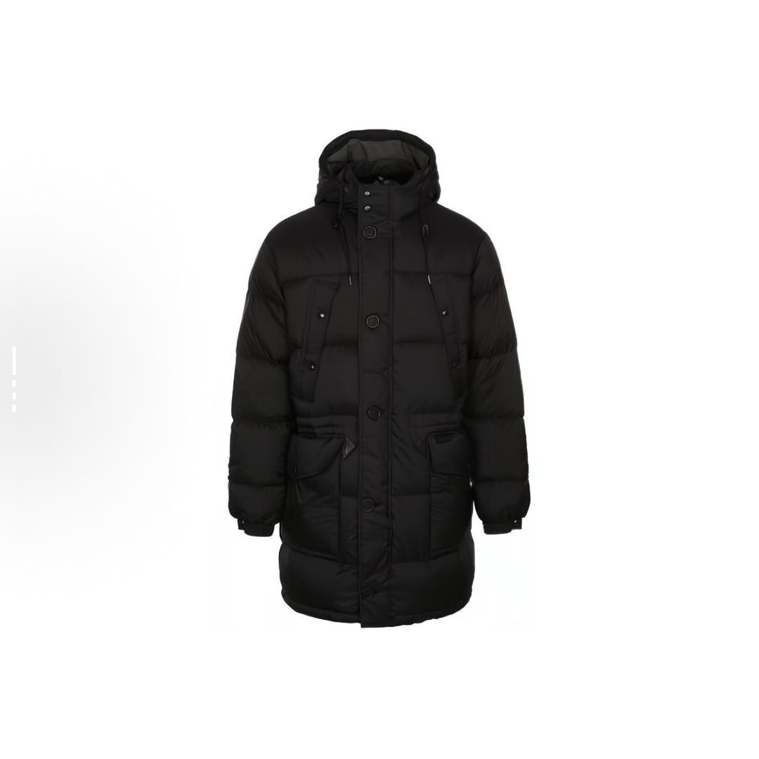 未使用 BURBERRY/博柏利 纯色绗缝中长款羽绒服 男款 黑色 xyz
