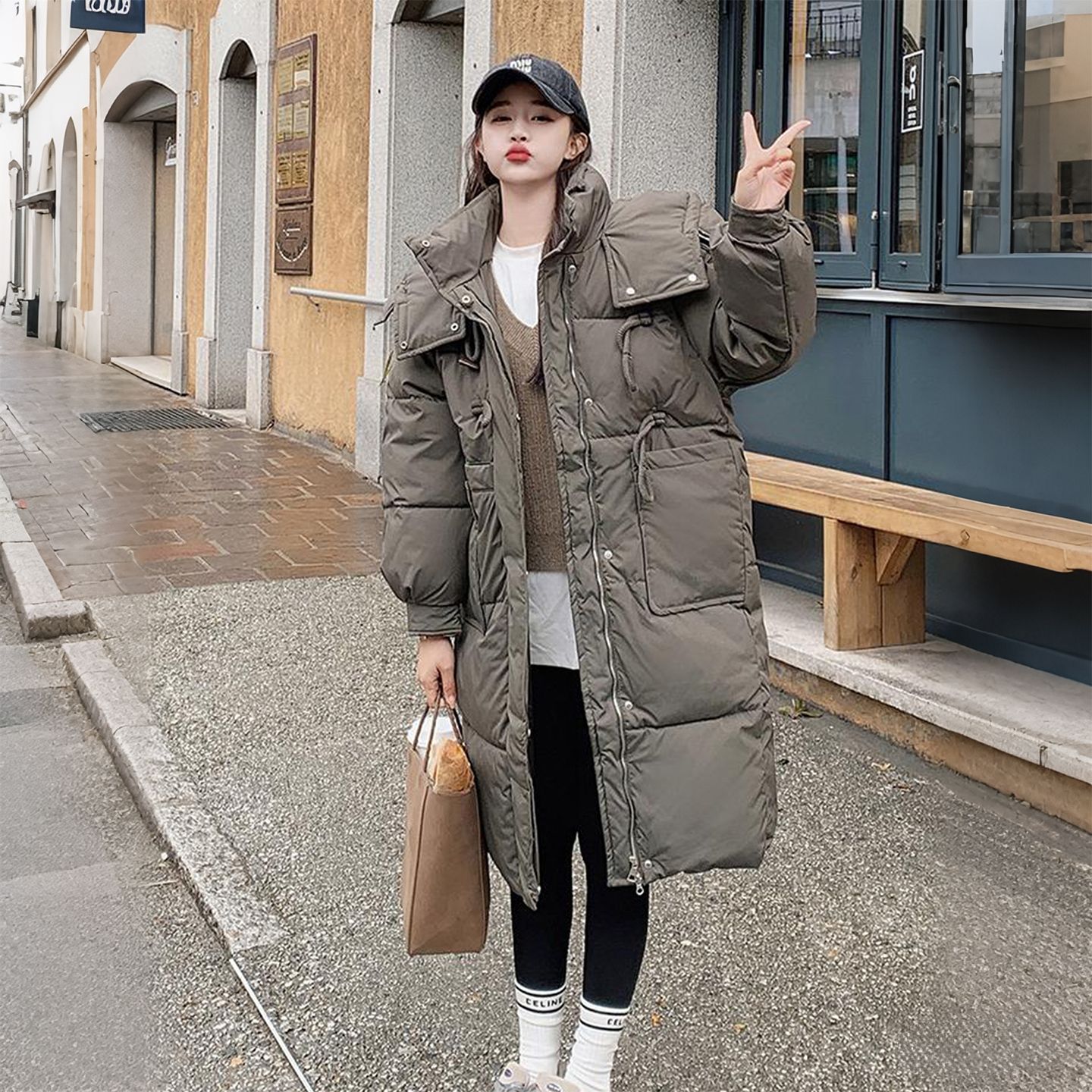 大码胖mm冬季工装连帽棉服女2025新款中长款宽松加厚保暖棉衣外套